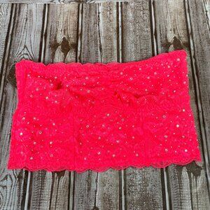 PINK VICTORIA'S SECRET Lace Bandeau Bralette Hot Pink Rhinestone Lined Women's M